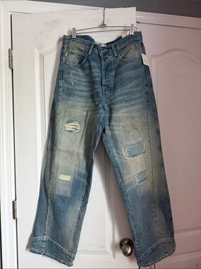 Free People Light Blue Distressed Straight Leg Jeans